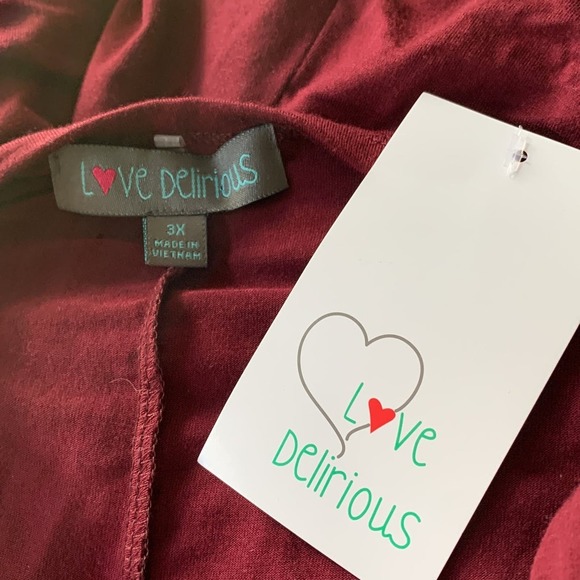 Love Delirious Women’s Plus Size 3X Blouse Cold Shoulder 3/4 Sleeve Burgundy NEW - Picture 10 of 10